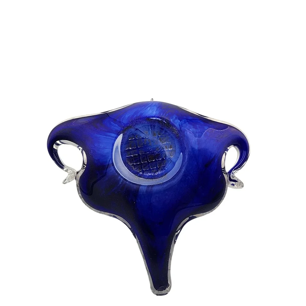 Vintage Cobalt Blue Hand Blown Art Glass Swan Bowl Dish‎ Centerpiece 8 Inch